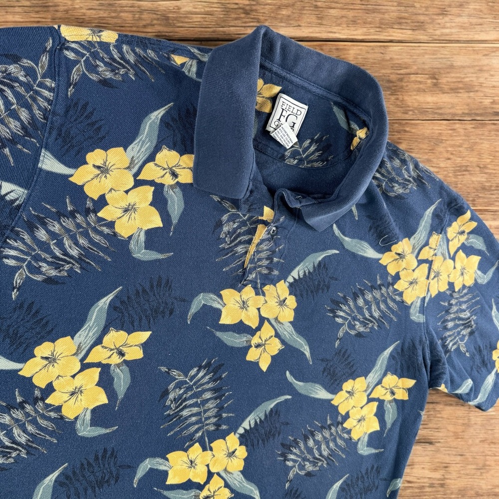 Vintage Field Gear‎ Polo Shirt Men XLT FG Men Floral Blue Yellow Tropical Resort